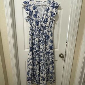 SHEIN Blue and White Floral Maxi Dress